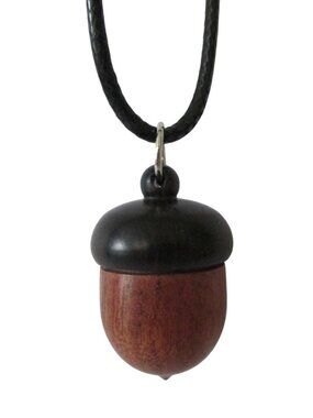 New Wooden Acorn Pendant Necklace w/ 18" to 20" Black Cord Unisex Jewelry